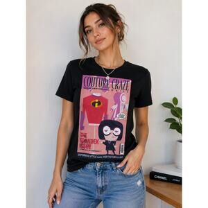 Mighty Fine Disney Pixar Incredibles 2 Edna Mode Graphic T-Shirt Black Juniors L